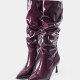 Elegantes Botas de Cuero Sintético con Pliegues y Punta Afilada para un Estilo Sofisticado