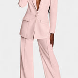 Conjunto de Blazer a Medida y Pantalones de Pierna Ancha de Estilo Elegante y Moderno