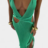 Jamie Vestido Maxi de Punto con Elegante Detalle de Cintura de Cable