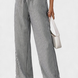 Sabrina Pantalones Rectos Ligeros con Cintura Ajustable y Estampado a Rayas