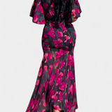 Vestido Cruzado con Estampado y Escote en V Elegante y Conjugado con Mangas Acampanadas