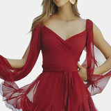 Skylar Vestido Mini con Escote en V Elegante y Mangas Ligeras para un Look Sofisticado