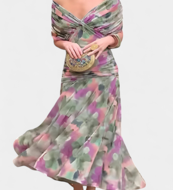 Vestido Largo Alondra con Encantador Estampado Floral y Elegante Escote en V