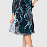 Almira Vestido de Gasa con Estampado Ocean Whirl y Corte Elegante y Fluido