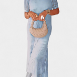 Elegante vestido de dos piezas Balbina con cuello barco y detalles huecos para un estilo sofisticado