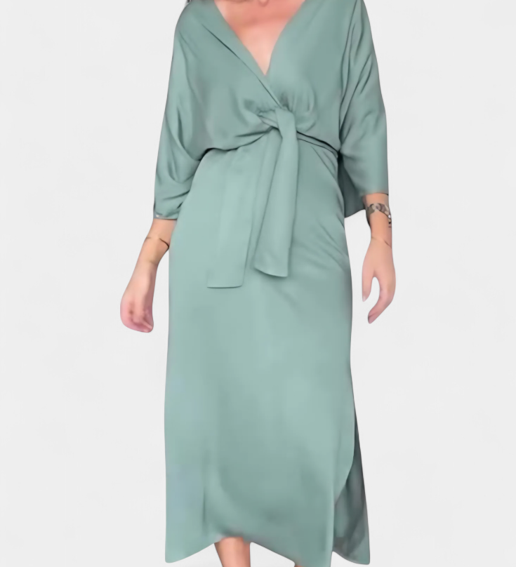 Ainhoa Vestido Casual con Nudo Frontal y Escote en V - Estilo Confort y Elegancia