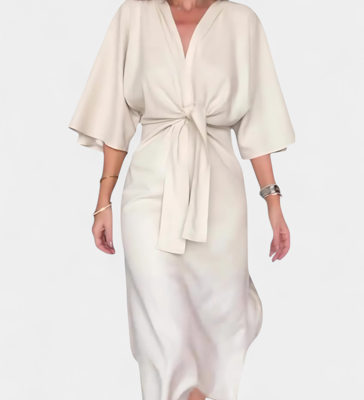 Ainhoa Vestido Casual con Nudo Frontal y Escote en V - Estilo Confort y Elegancia