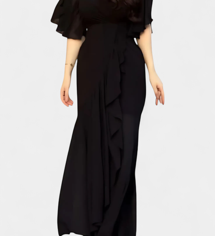 Vestido Cruzado con Estampado y Escote en V Elegante y Conjugado con Mangas Acampanadas