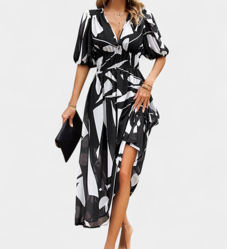 Elegante Vestido Midi Floral Georgina con Escote en V para Estilo y Comodidad