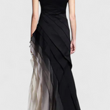 Angela Vestido de Degradado en Capas con Elegante Escote Barco y Silueta Fluyente