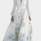 Eliane Vestido Largo con Encantador Estampado Floral y Elegante Escote Profundo