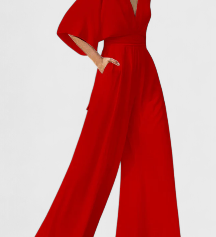 Isaura Mono Largo Elegante con Pierna Ancha y Escote en V - Look Sofisticado y Moderno