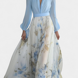 Eliane Vestido Largo con Encantador Estampado Floral y Elegante Escote Profundo