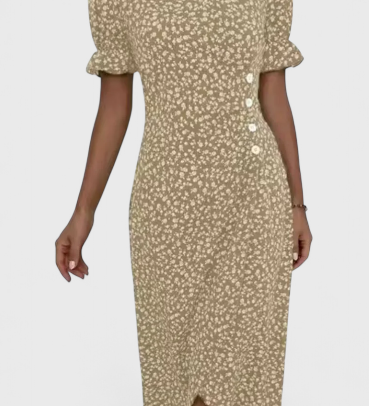 Joana Vestido Midi Floral con Encanto en Escote en V y Mangas Cortas para un Look Elegante y Cómodo