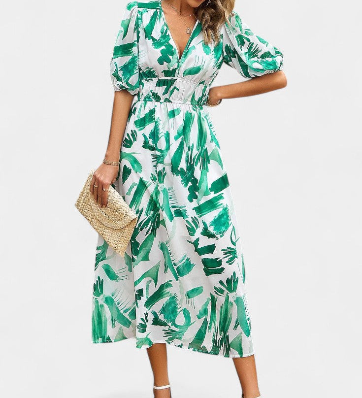 Elegante Vestido Midi Floral Georgina con Escote en V para Estilo y Comodidad