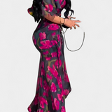 Vestido Cruzado con Estampado y Escote en V Elegante y Conjugado con Mangas Acampanadas