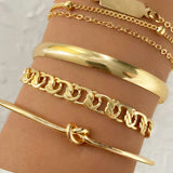 Set de 4 Pulseras de Cadena de Metal, Estilo Moderno y Duradero