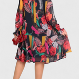 Elegante Vestido Midi Floral Annegret con Mangas Largas y Corte Suelto