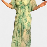 Vestido Cruzado con Estampado y Escote en V Elegante y Conjugado con Mangas Acampanadas