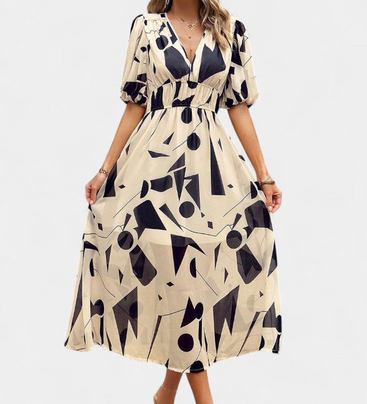 Elegante Vestido Midi Floral Georgina con Escote en V para Estilo y Comodidad