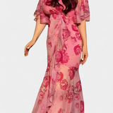 Vestido Cruzado con Estampado y Escote en V Elegante y Conjugado con Mangas Acampanadas