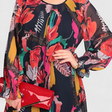 Elegante Vestido Midi Floral Annegret con Mangas Largas y Corte Suelto