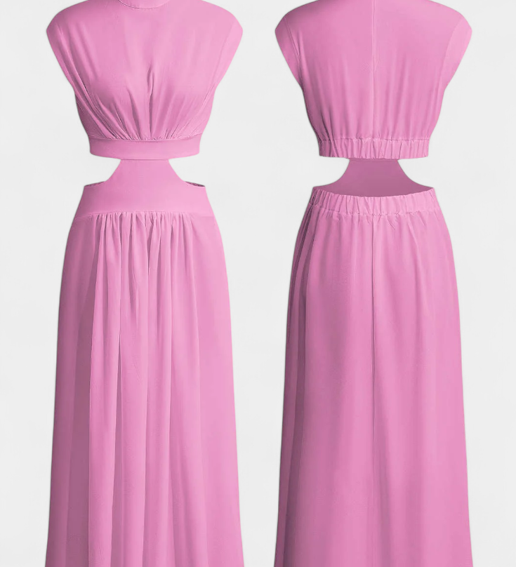 Elegante Conjunto Largo Jocelyn con Escote Alto y Detalle de Abertura Lateral para un look Minimalista y Sofisticado