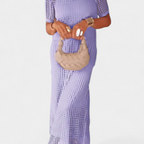 Elegante vestido de dos piezas Balbina con cuello barco y detalles huecos para un estilo sofisticado