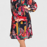 Elegante Vestido Midi Floral Annegret con Mangas Largas y Corte Suelto