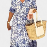 Elcira Vestido Bohemio Floral con Elegante Escote en V y Encantadores Volantes