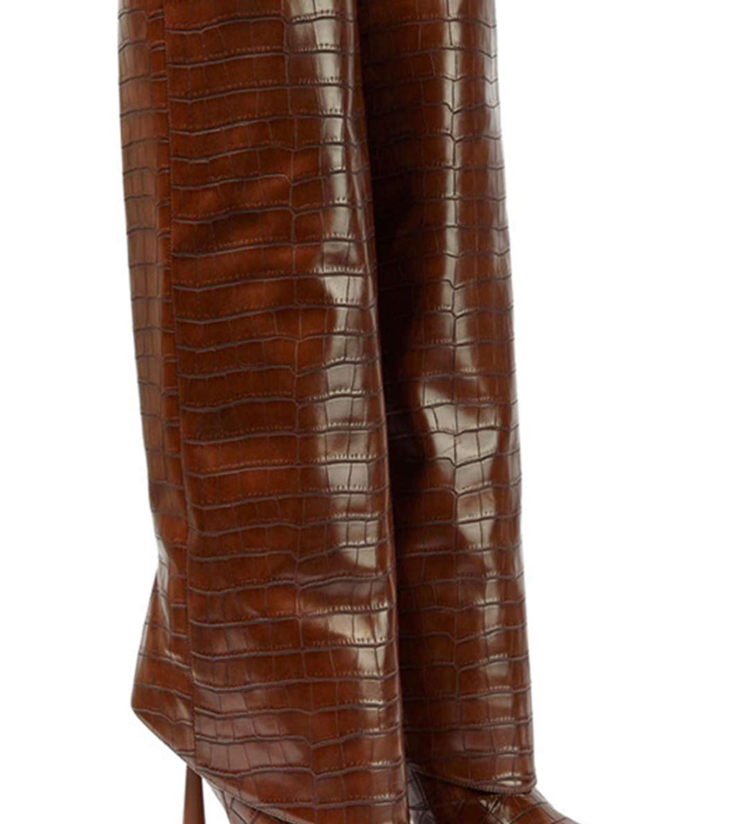 Elegantes botas de tacón alto de cuero sintético de cocodrilo con punta afilada