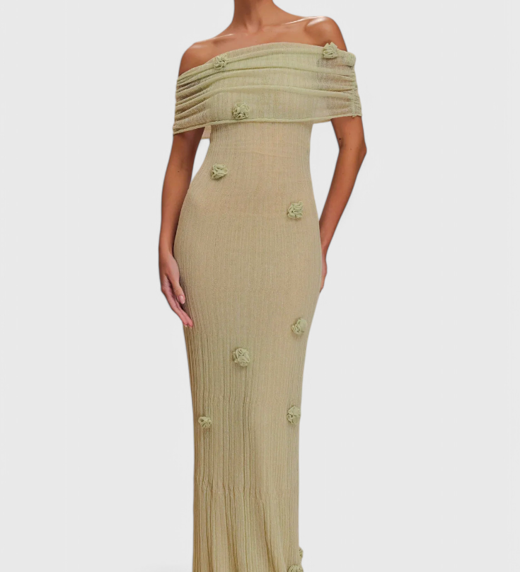 Barbara Vestido Maxi de Punto Off-Shoulder Elegante y Confortable