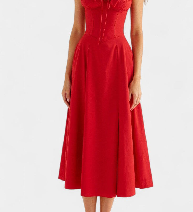 Elegante vestido midi en línea A con corsé para un estilo sofisticado