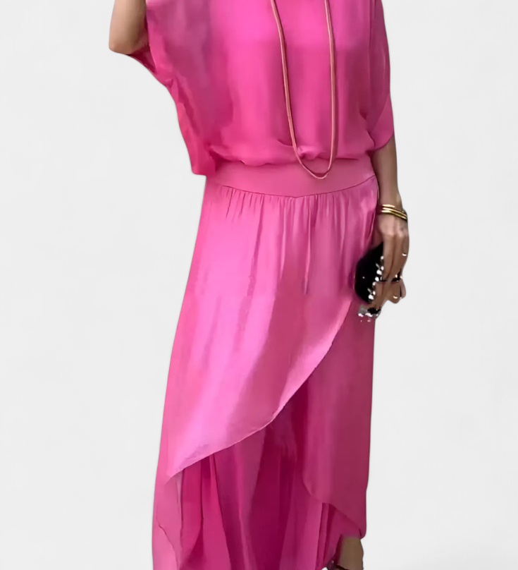 Elegante Conjunto de Dos Piezas con Top Holgado y Falda Asimétrica - La Perfecta Combinación de Estilo y Comodidad