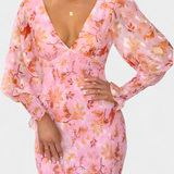 Vestido Midi Floral Carly con Cintura Fruncida y Mangas Vaporosas - Elegancia y Estilo para Cada Ocasión