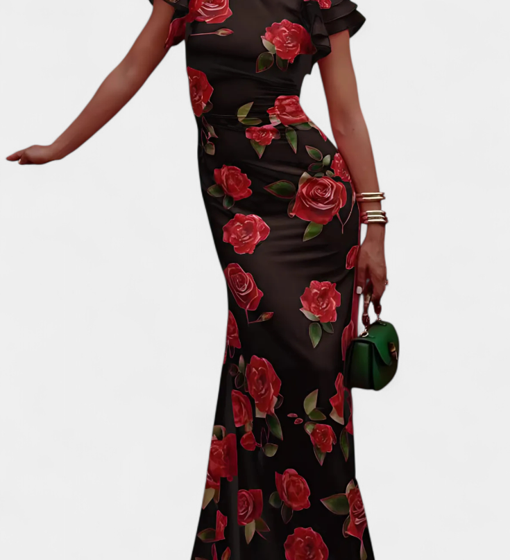 Vestido Qipao Mayra con Encantador Estampado de Rosas para un Toque Elegante