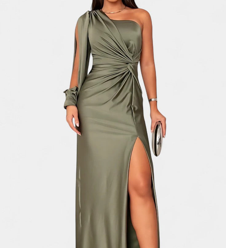 Vestido Asimétrico Charlotte con Drapado en un Hombro para Impactar