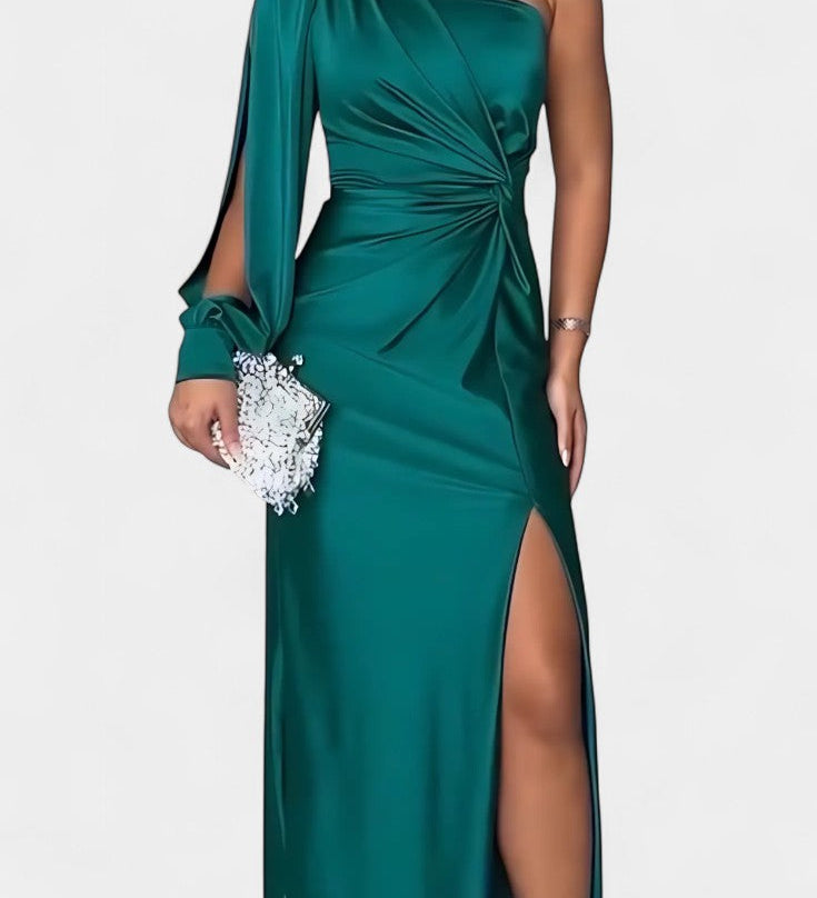 Vestido Asimétrico Charlotte con Drapado en un Hombro para Impactar