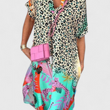 Gala Vestido Boho Casual de Encanto con Estampado de Leopardo y Escote en V