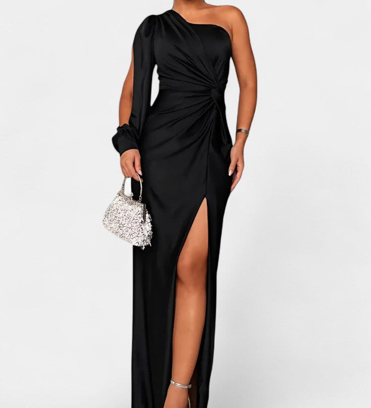 Vestido Asimétrico Charlotte con Drapado en un Hombro para Impactar