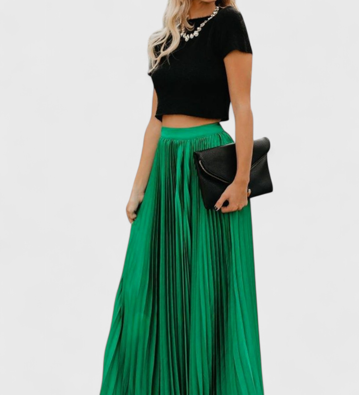 Elegante Falda Larga Plisada de Talle Alto para un Estilo Sofisticado