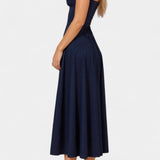 Elegante vestido midi en línea A con corsé para un estilo sofisticado