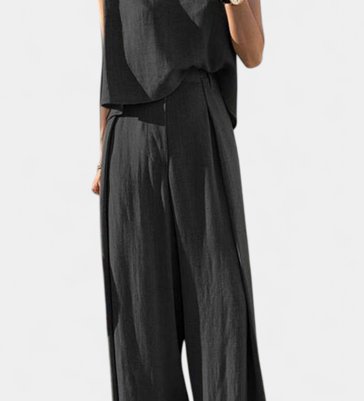 Lauren Elegante Conjunto de Dos Piezas con Pierna Ancha para un Estilo Sofisticado