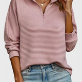 Elegante Jersey Helene de Cuello en V con Cremallera y Manga Larga para un look sofisticado