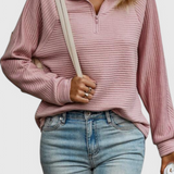 Elegante Jersey Helene de Cuello en V con Cremallera y Manga Larga para un look sofisticado