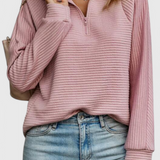 Elegante Jersey Helene de Cuello en V con Cremallera y Manga Larga para un look sofisticado
