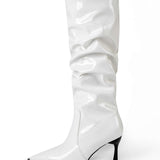 Elegantes Botas de Cuero Sintético con Pliegues y Punta Afilada para un Estilo Sofisticado