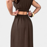 Vestido Midi Griselda con Botones y Diseño de Cintura Abierta para un Look Elegante y Moderno