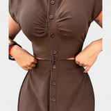 Vestido Midi Griselda con Botones y Diseño de Cintura Abierta para un Look Elegante y Moderno