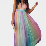 Vestido de Rayas Multicolor Gretchen con Elegante Escote en V